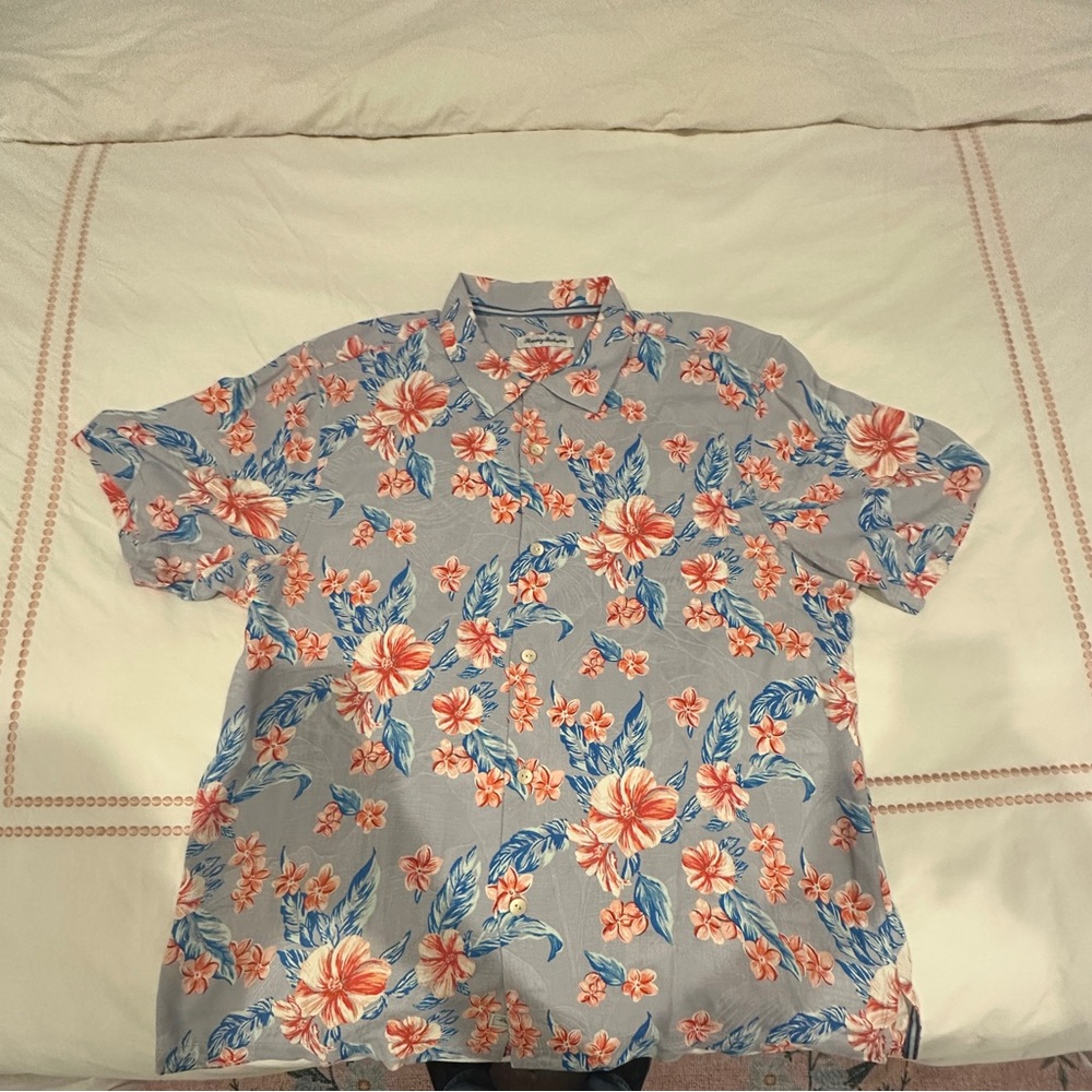 Tommy Bahama Grey, Blue and Red Floral Shirt XL